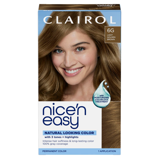 Clairol Nice'n Easy Permanent Hair Dye, 6G Light Golden Brown | 100% Gray Coverage | Long?Lasting, Natural?Looking Color & Shine | Pack of 1 Beauty & Personal Care Clairol