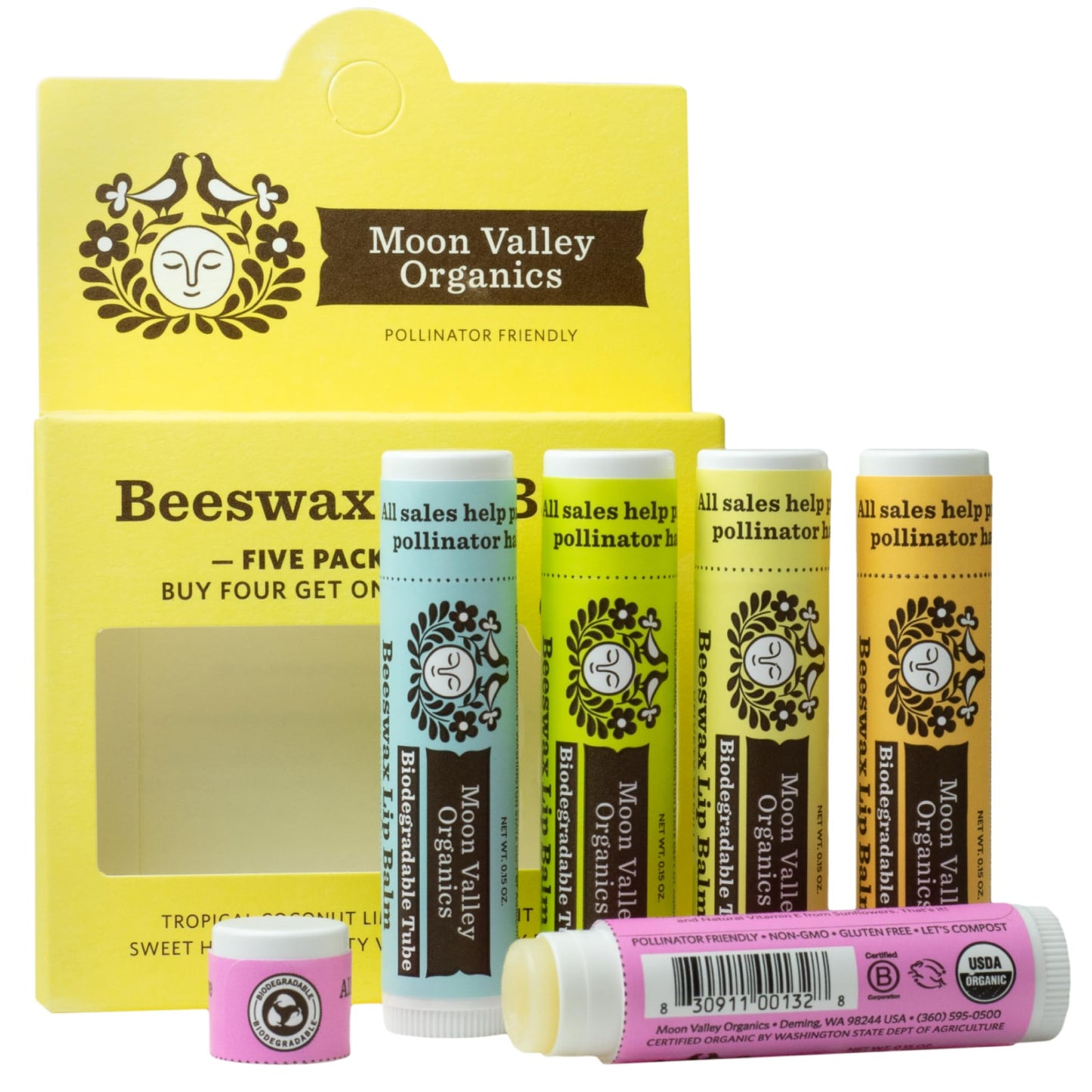 Moon Valley Organics Beeswax Lip Balm for Moisturizing Lips and Cuticles (Vanilla | Lime | Honey | Blackberry | Mint Vanilla, 5-Pack) Beauty & Personal Care Moon Valley Organics