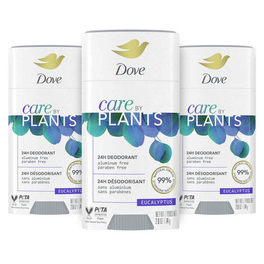 Dove Care by Plants Deodorant Stick for underarm skin care and 24 hour deodorant protection Eucalyptus no aluminum deodorant 2.6 oz 3 Count Beauty and Personal Care Dove