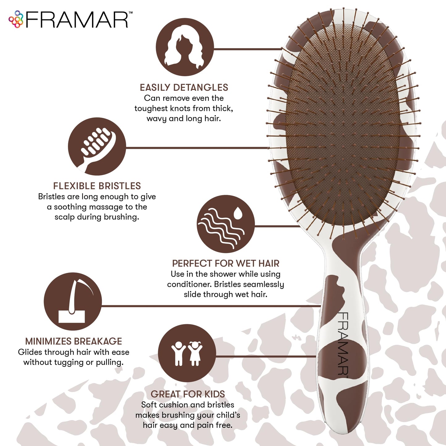 FRAMAR Cow Print Hair Brush Detangler, Detangling Hairbrush For Women, Wet Hair Brush For Girls, Hair Detangler Brush, Wet Hairbrush, Hairbrushes Beauty & Personal Care FRAMAR