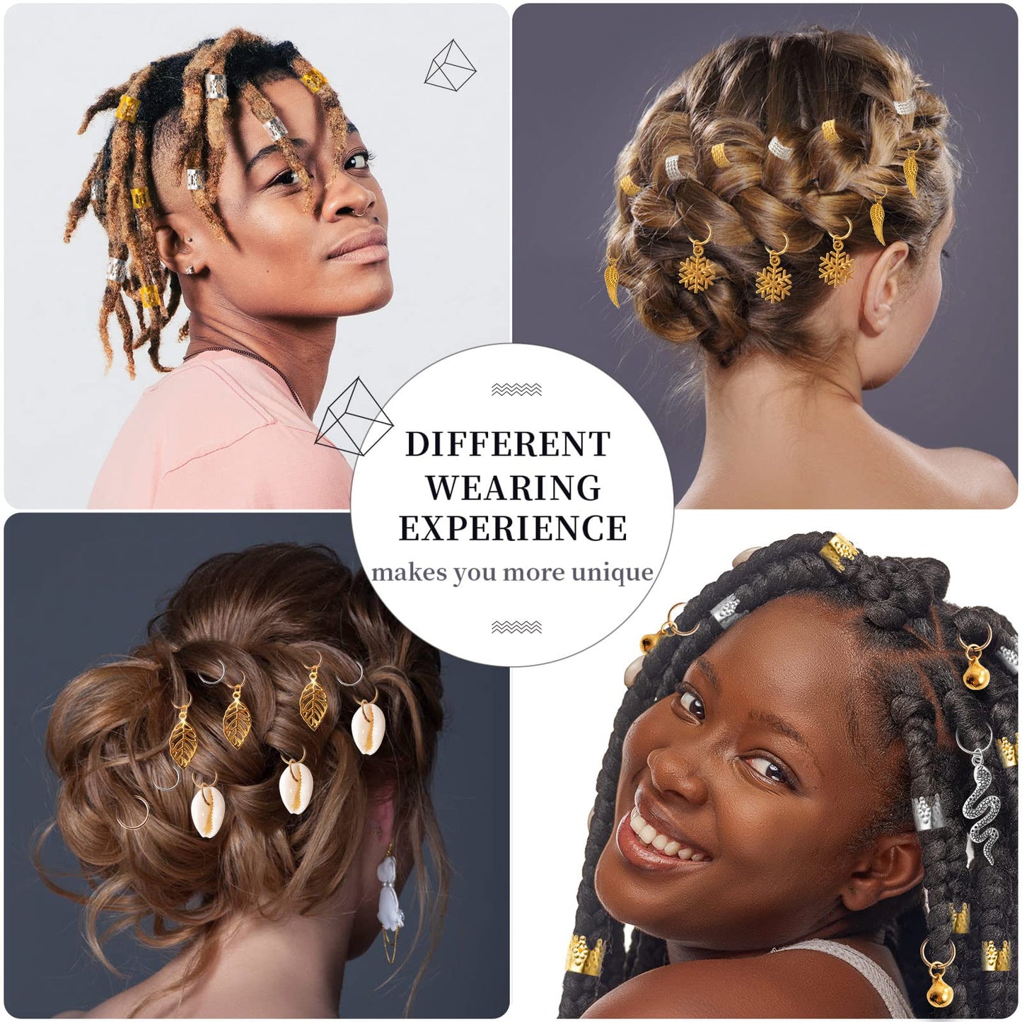 Vaikby 201PCS Hair Jewelry Beads for Braids, Gold and Silver Hair Dreadlock Accessories, Metal Hair Rings, Hair Charms Pendants, Braid Cuffs Clips Beauty & Personal Care Vaikby