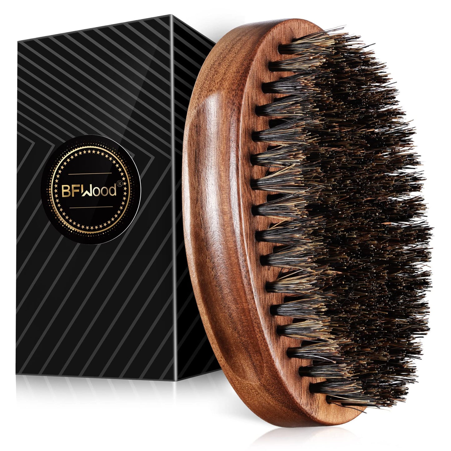 BFWood Boar Bristle Beard Brush - Black Wood Walnut Military Style, Men's Wooden Mustache Brush Beauty and Personal Care BFWood Default Title