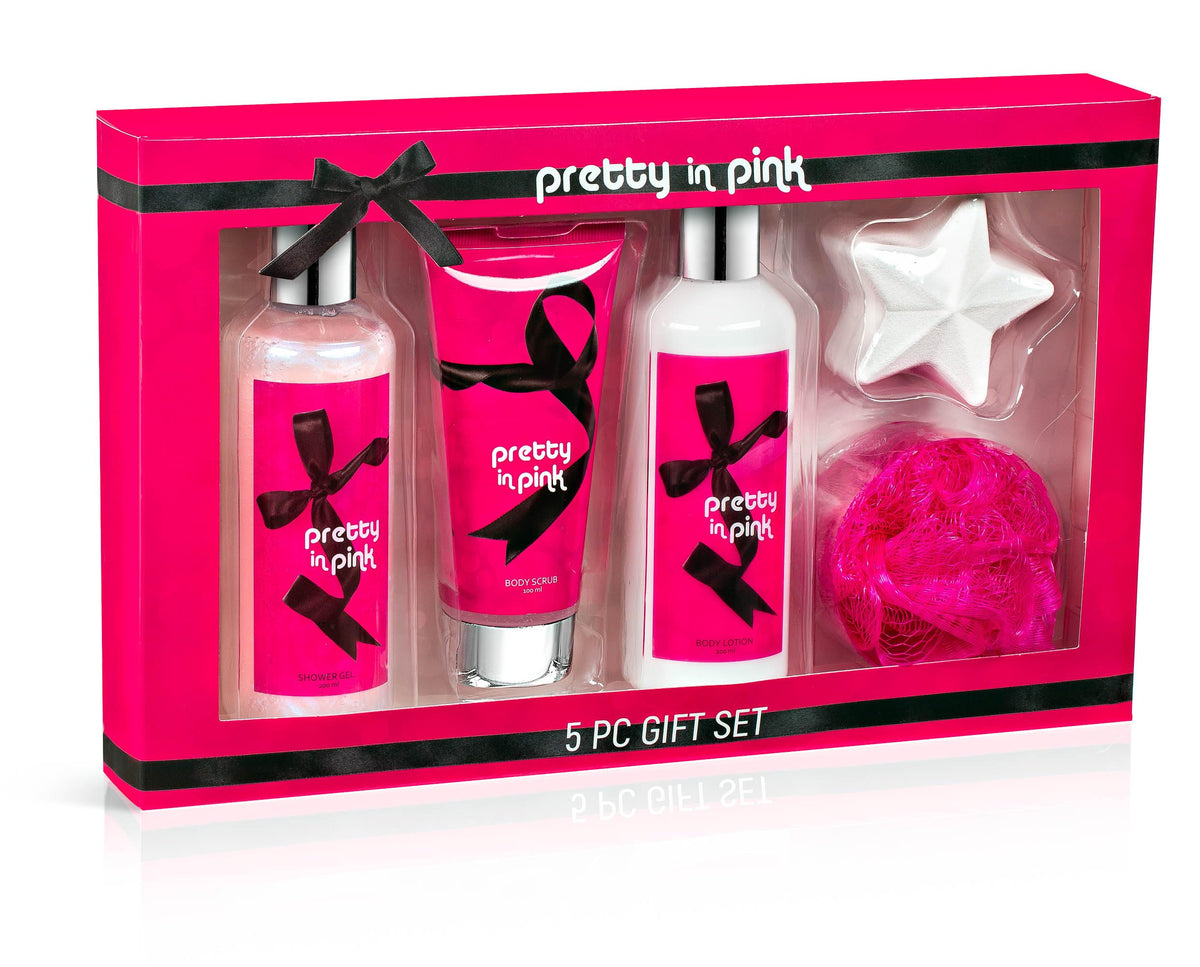 Fragrance Bath & Body Collection Gift Box, Includes Shower Gel, Body Lotion, Body Scrub, Bath Bomb & Sponge (Pretty in Pink) - Mother's Day Gift Beauty and Personal Care Freida and Joe