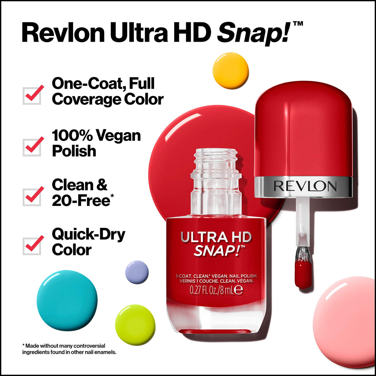 REVLON Ultra HD Snap Nail Color, Natural Rich Glossy Polish, 100% Vegan Formula, No Base or Top Coat Needed, 032 Birthday Suit, 0.27 fl oz Beauty & Personal Care REVLON