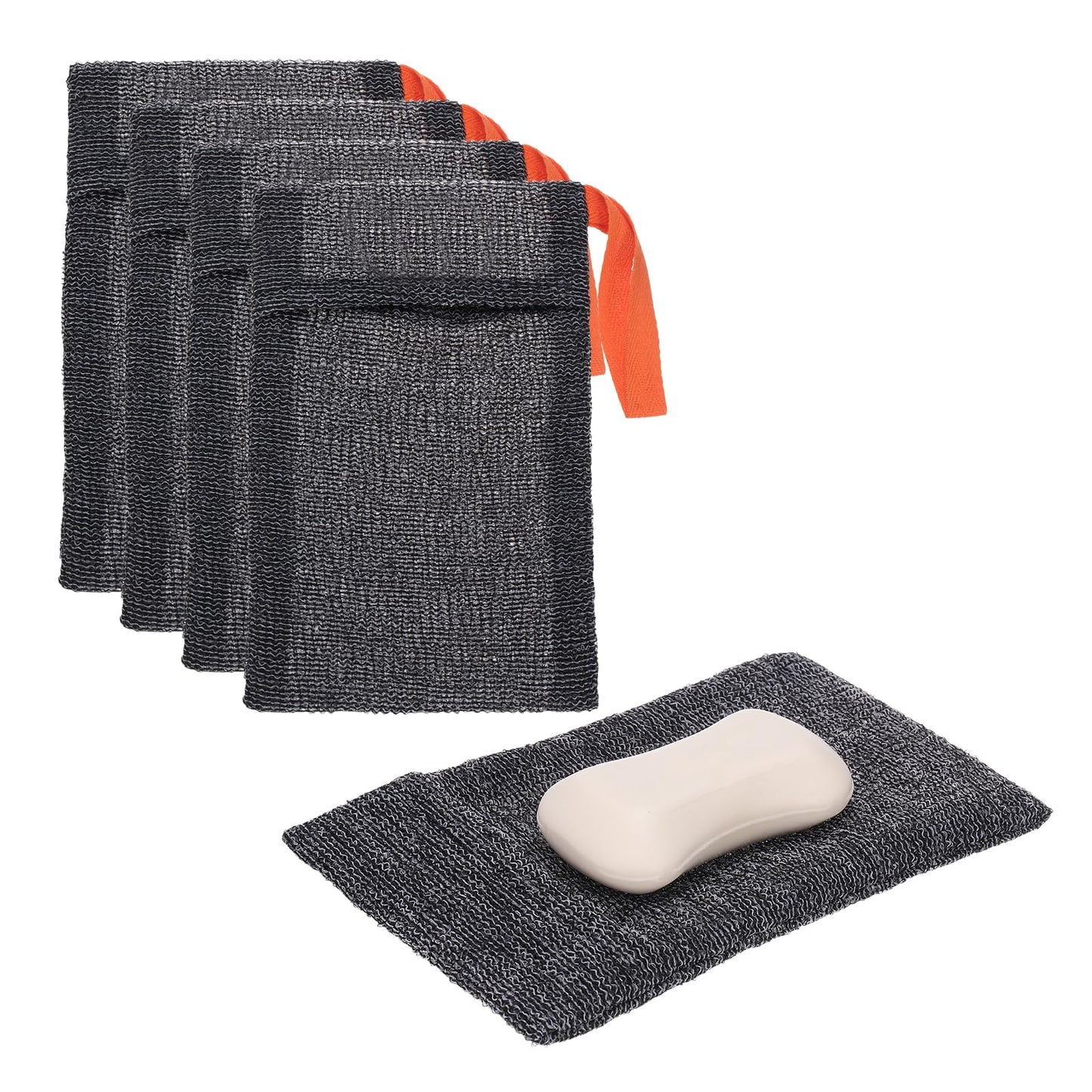 uxcell Loofah Soap Pouch, 4 Pcs Bar Soap Saver Bag with Orange Handle Nylon Body Scrubber Pouch Exfoliating Net for Body Shower Foaming Travel Beauty and Personal Care uxcell