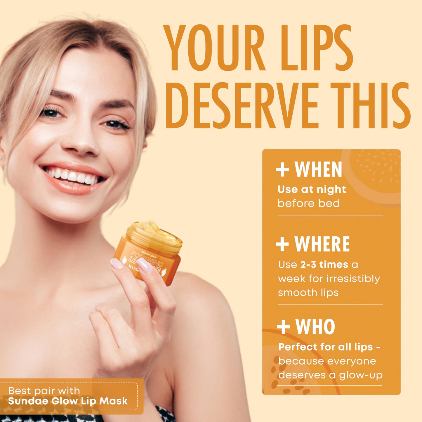 Sundae Glow Lip Scrub with Mango Vanilla - Exfoliates, Hydrates & Repairs - Smooths, Softens & Revitalizes Dry Lips - Dermatologist Tested, Korean Beauty & Personal Care Sundae Glow
