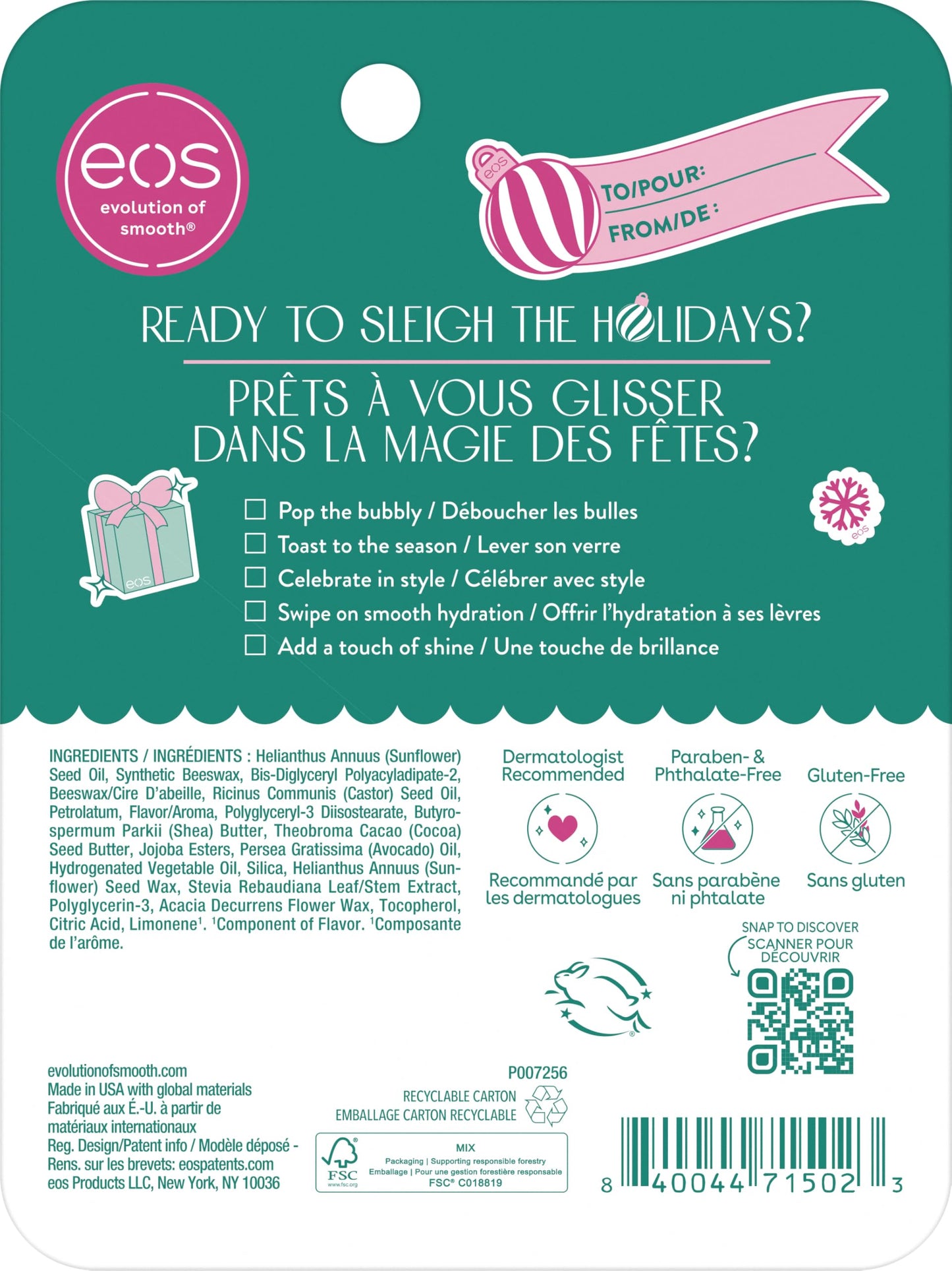 eos Holiday 24H Moisture Super Balm Gift Set, Pink Champagne & Candy Cane Swirl, Limited Edition, Stocking Stuffers, Holiday Lip Mask, 0.35 fl oz Beauty & Personal Care eos
