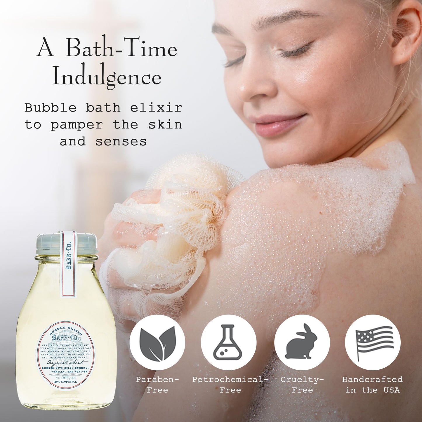 Barr-Co. Original Scent Bubble Bath Elixir, Vanilla Coconut Bath Soap with Oatmeal and Vetiver, Relaxing Bath Products for Women & Men, Natural Bath Beauty and Personal Care BARR-CO