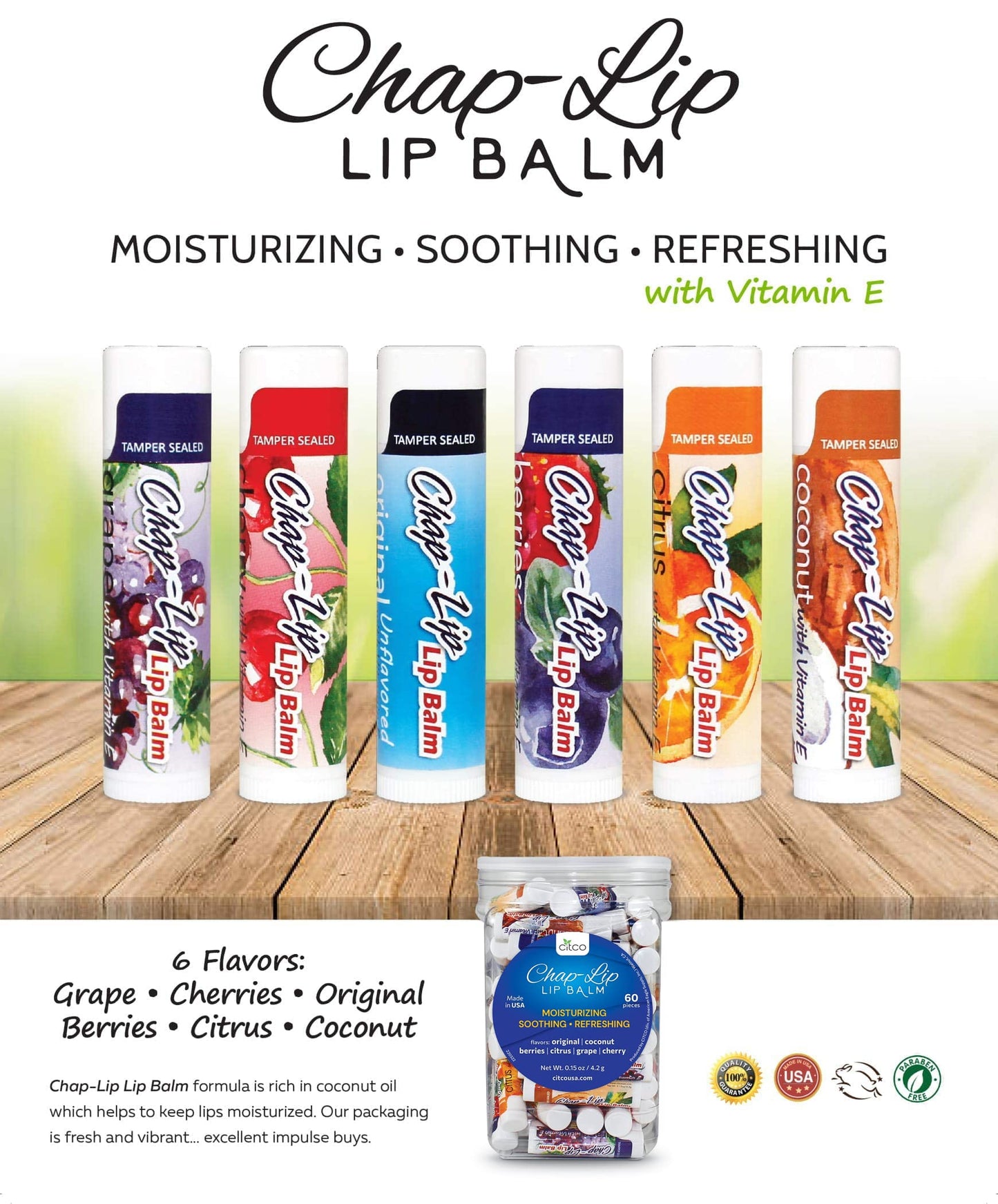 Chap-Lip Lip Balm Vitamin E with Coconut Oil - Lip Moisturizer Treatment - Moisturizing, Soothing, & Refreshing, Total Hydration Treatment & Lip Beauty & Personal Care Chap-Lip Lip Balm