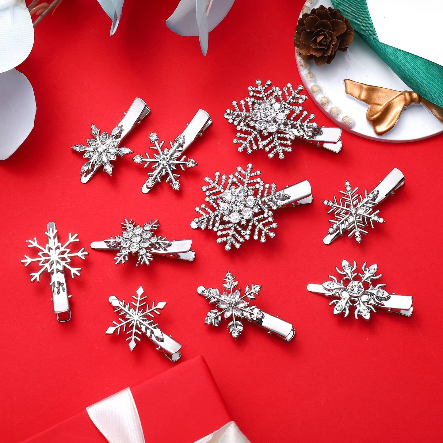 Boderier 10 Pack Snowflake Hair Clips Winter Christmas Rhinestone Snowflake Hairpin Hair Barrette Accessories Silver Beauty & Personal Care boderier
