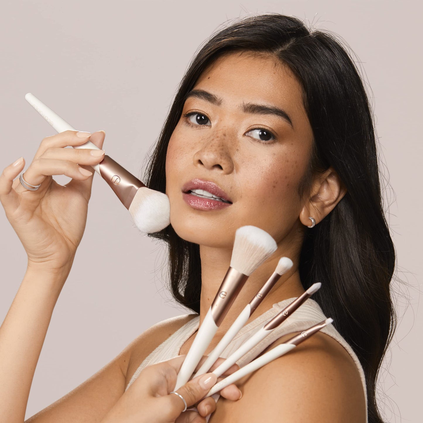 EcoTools Luxe Natural Elegance Professional Face Makeup & Foundation Brush Set, Premium Brush Kit For Face, Cheek, & Eye Makeup, Synthetic Makeup Beauty & Personal Care EcoTools
