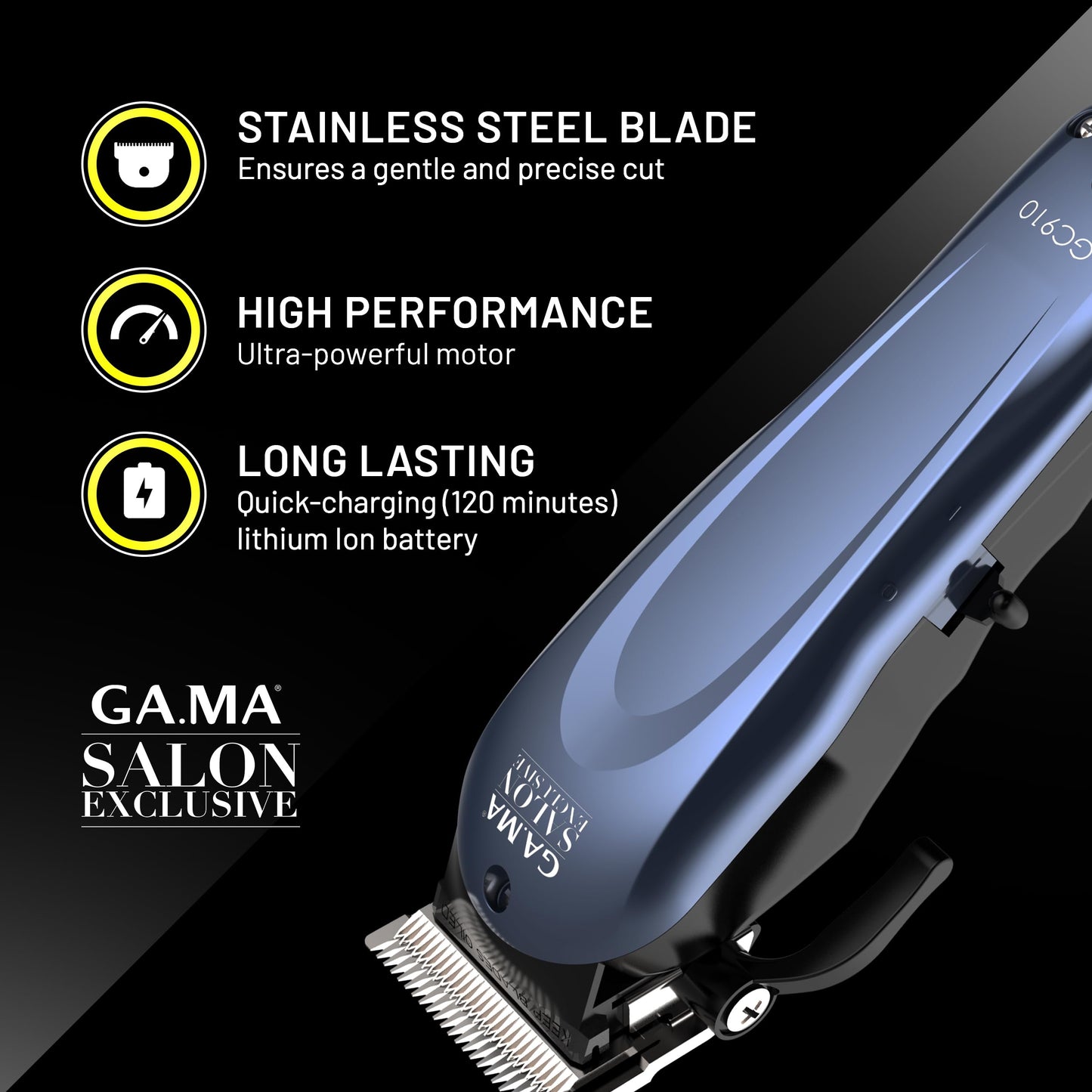 GA.MA GC910 Hair Clipper, Corded or Cordless, Ultra-Sharp Stainless Steel Blade, 2-Hour Fast Charging, Adjustable Cutting Lengths, Blue Beauty and Personal Care GA.MA ITALY PROFESSIONAL