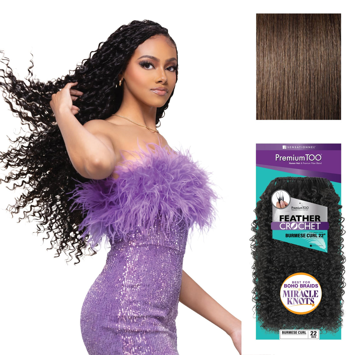 Sensationnel PremiumToo Feather Crochet Braid-Burmese Curl,22in, 4 MEDBROWN