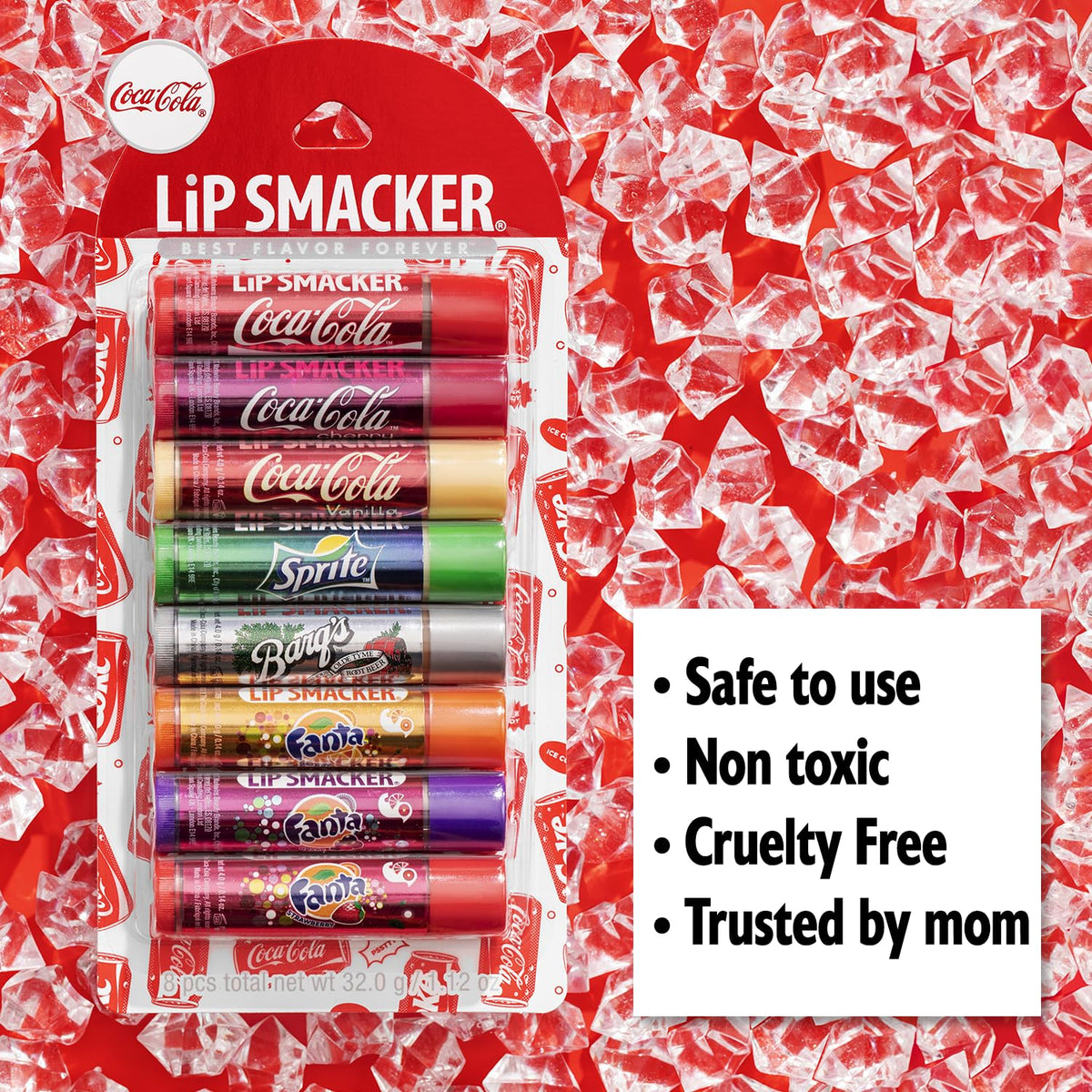 Lip Smacker Coca-Cola Flavored Balm, 8 Count, Flavors Coke, Cherry Vanilla Sprite, Root Beer, Orange Fanta, Grape Strawberry Fanta Beauty & Personal Care Lip Smacker