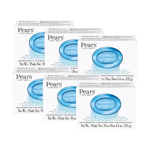 Pears Pure and Gentle with Glycerin and Mint Extracts - Transparent Soap Bar for Radiant Skin - Bar Soap for Women and Men - Blue - 6 pc Beauty & Personal Care Pears