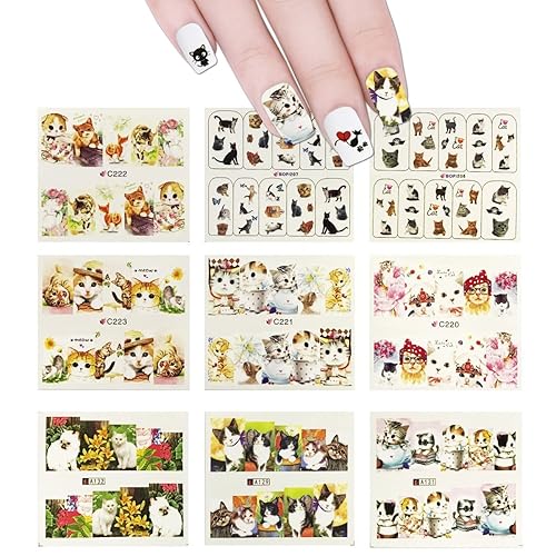 ALLYDREW 22 Sheets Cat Nail Art Water Slide Cat Nail Decals Kitty Water Transfer Nail Decals Beauty & Personal Care allydrew