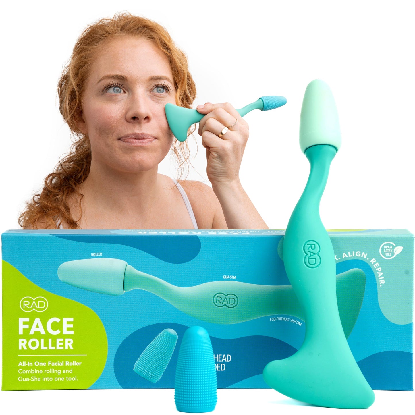 RAD Facial Roller - 2-in-1 Jade Roller & Gua Sha Tool, Silicone Handle, Skin Care, Rolling & Scraping Massage Therapy Beauty & Personal Care RAD