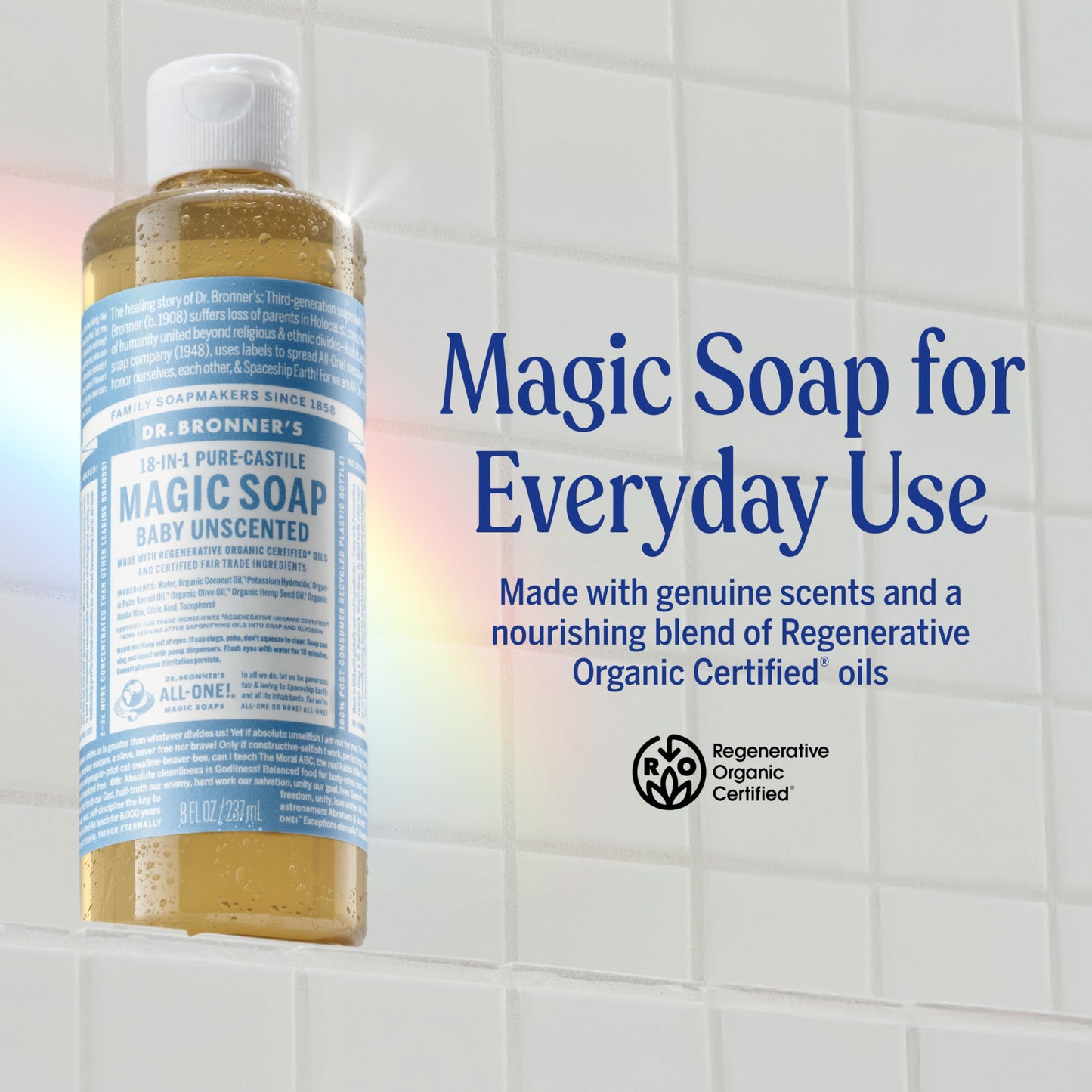 Dr. Bronner's Pure-Castile Magic Liquid Soap (Baby Unscented, 8 Ounce)- Made with Regenerative Organic Certified Oils, For Face, Body Wash, Baby Soap Beauty & Personal Care Dr. Bronner's