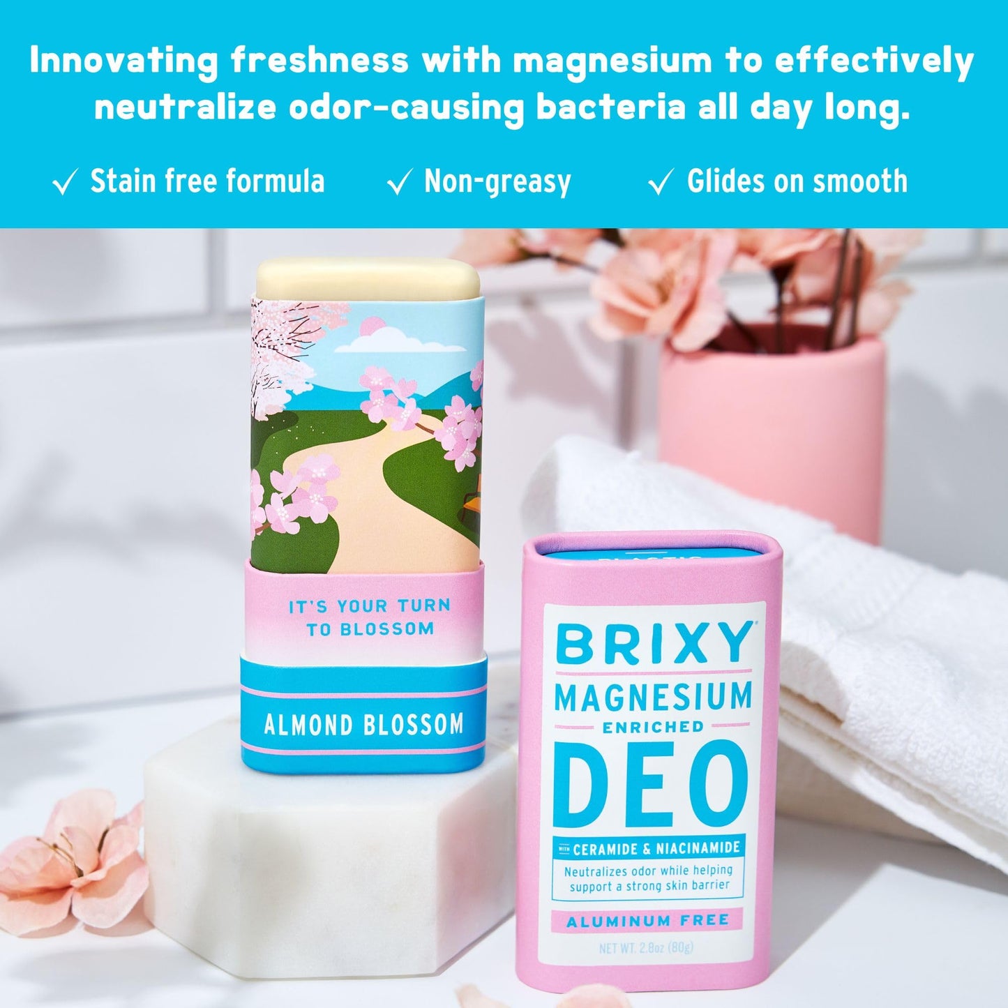 BRIXY Magnesium Deodorant, Ceramide & Niacinamide, Aluminum Free, Baking Soda Free, Plastic Free Packaging, Vegan and Certified Cruelty Free, Patent Beauty and Personal Care BRIXY