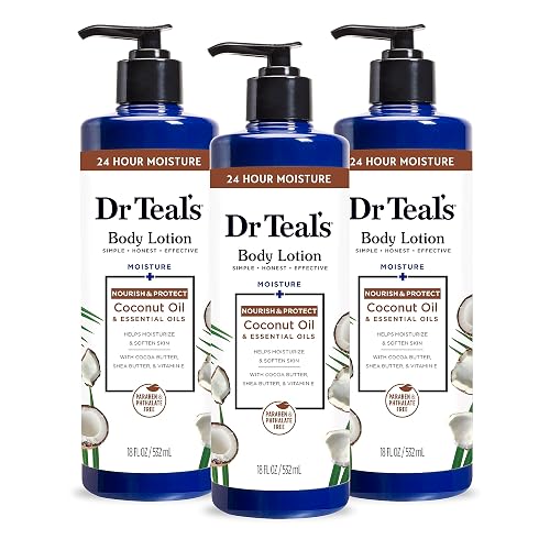 Dr Teal's 24 Hour Moisture+ Body Lotion, Coconut Oil & Essential Oils, 18 fl oz (Pack of 3) Beauty & Personal Care Dr Teal's