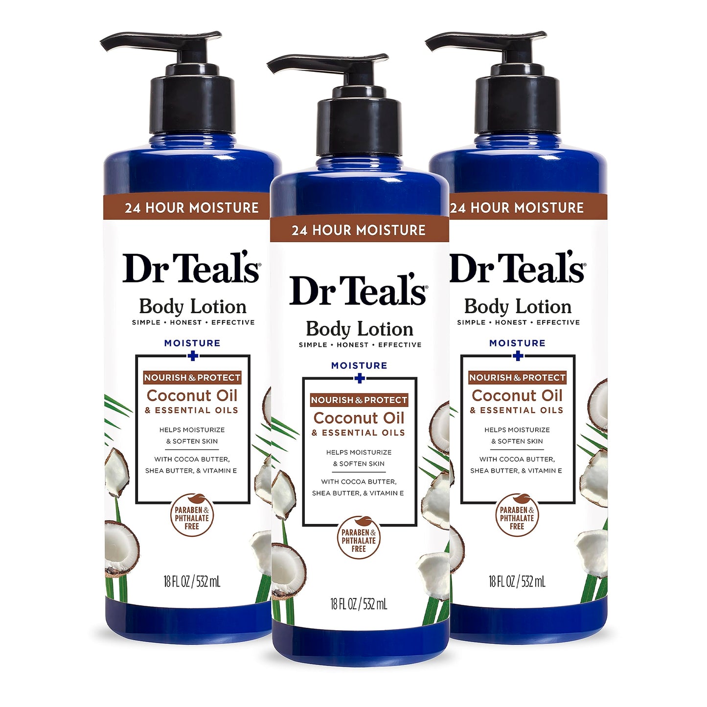 Dr Teal's 24 Hour Moisture+ Body Lotion, Coconut Oil & Essential Oils, 18 fl oz (Pack of 3) Beauty & Personal Care Dr Teal's