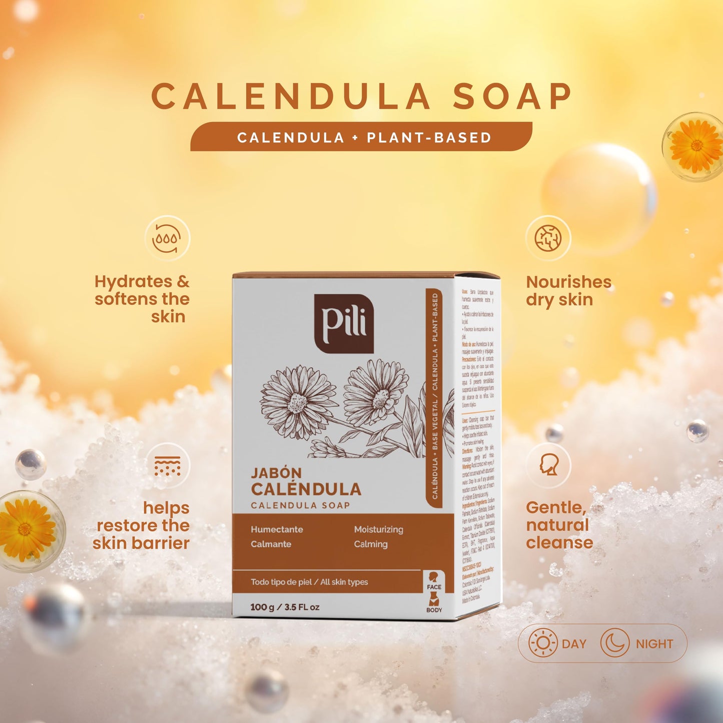 Pili Natural Calendula Soap Bars for Face and Body, for Dry or Cracked Skin, Gentle Cleanser for Men, Women and Teens (3 Pack) Beauty & Personal Care Pili Natural