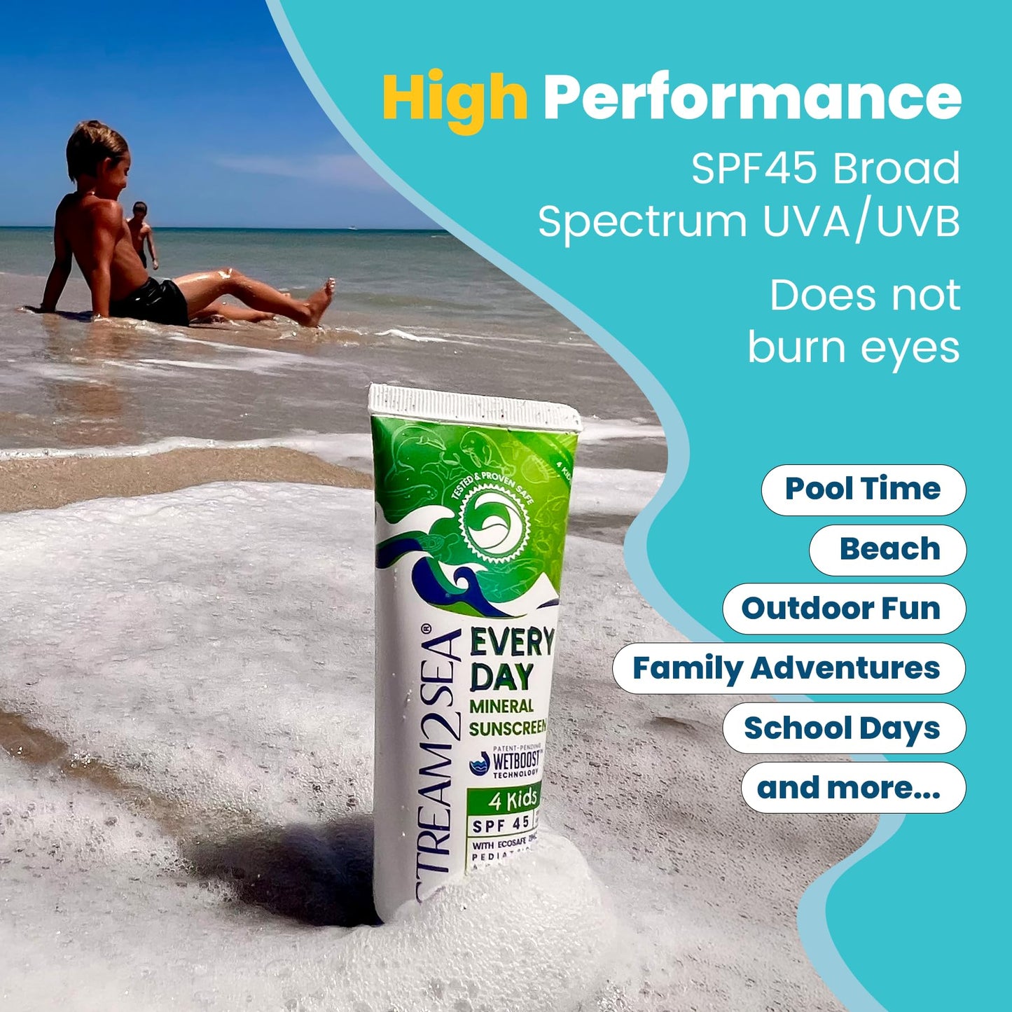 SPF 45 Every Day Kids Mineral Sunscreen | 2.5 Fl Oz Biodegradable, Paraben Free & Reef Safe Sunscreen for Face & Body for Kids | Non-Greasy Beauty & Personal Care STREAM 2 SEA