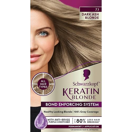 Schwarzkopf Keratin Blonde Hair Dye, 7.0 Dark Ash Blonde, Professional Quality Permanent Hair Color, Bond Enforcing System, Pre-Color Serum & Purple Beauty & Personal Care Schwarzkopf