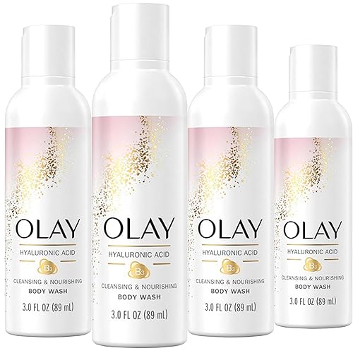 Olay Cleansing & Nourishing Body Wash for Women, 4 Pack, Hydrating Body Wash with Hyaluronic Acid and Vitamin B3, Travel Size 3 oz each Beauty & Personal Care Olay