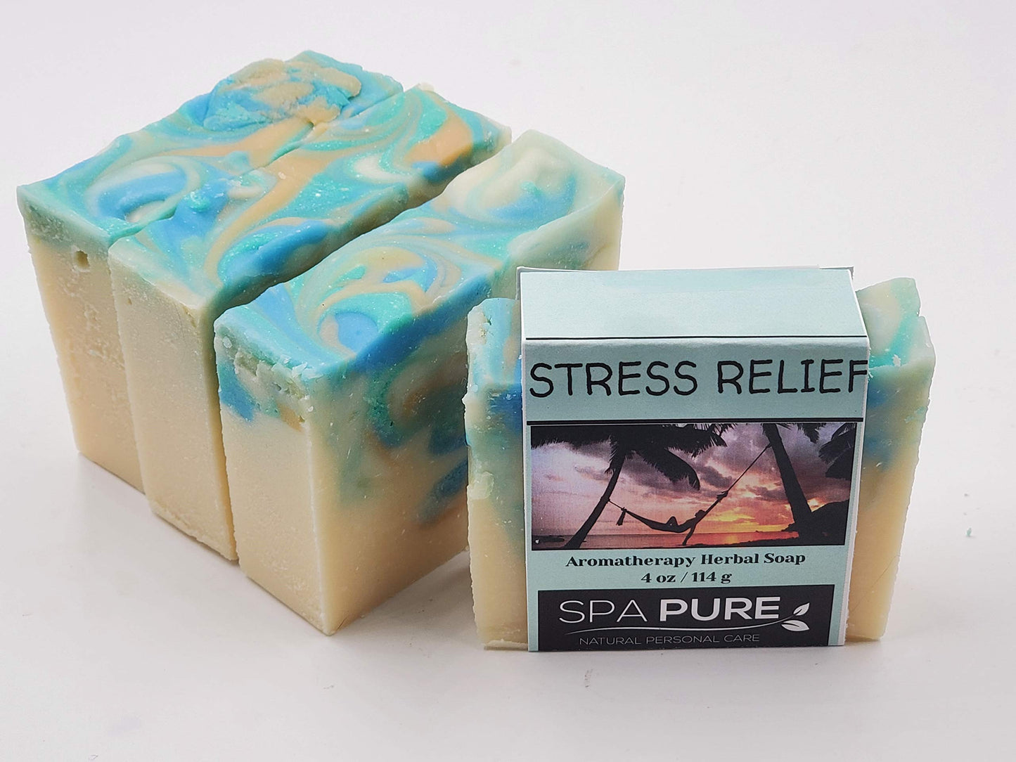 Spa Pure Aromatherapy Vegan Soap: Herbal Stress Relief, made with plant based ingredients, essential oils, all natural, 4.5 oz each (Stress Relief) Beauty & Personal Care Spa Pure