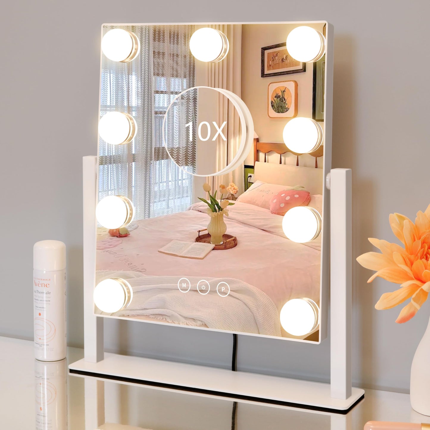 Vanity Mirror with Lights,Lighted Vanity Mirror with 9 Dimmable Bulbs for Dressing Room & Bedroom,3 Color Lighting,Modes Detachable 10x Magnification Beauty & Personal Care Kotdning