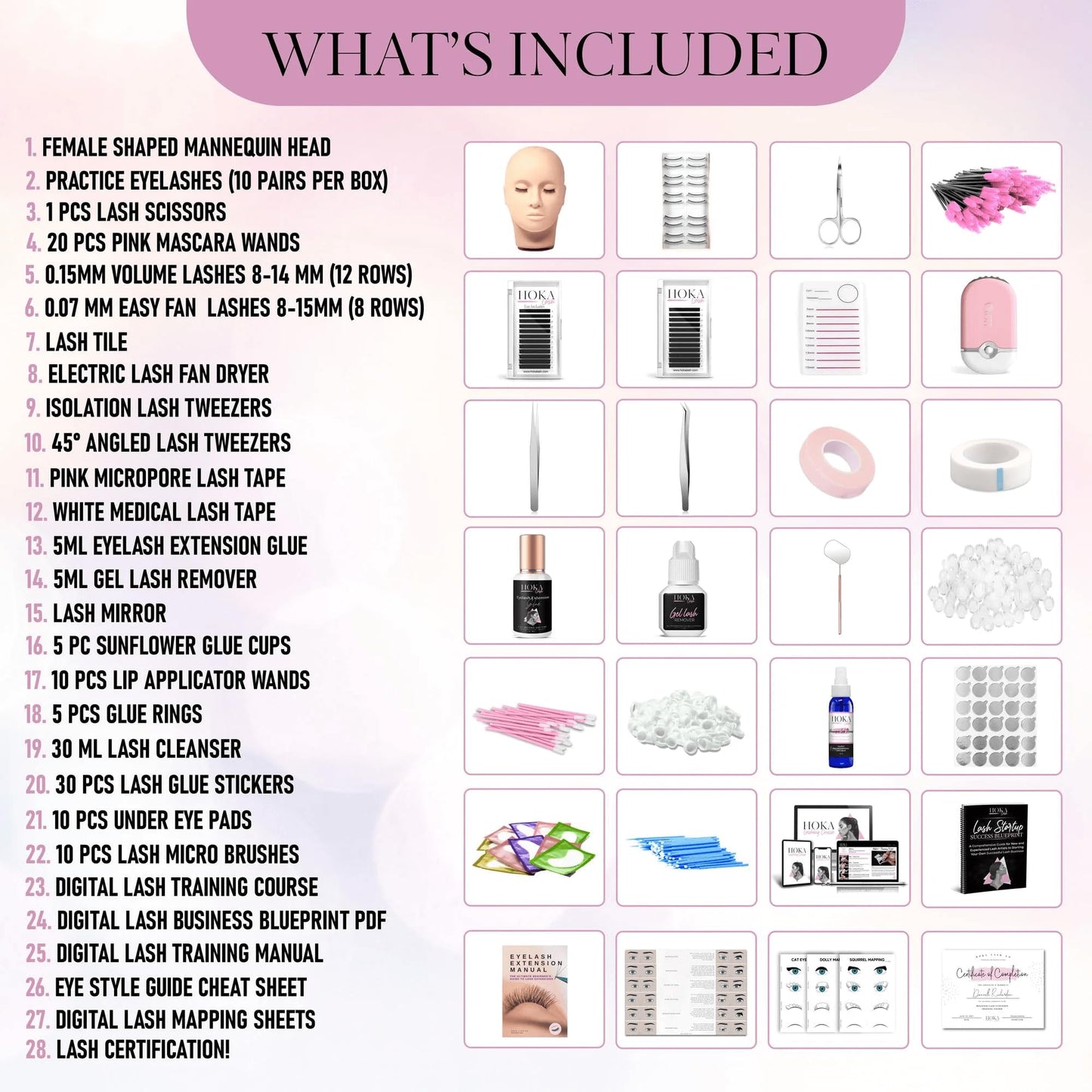 Hoka Lash Eyelash Extension Kit & Training Course and Certification, Professional Lash Extension Kit for Beginners Includes Practice Mannequin Head Beauty & Personal Care HOKA