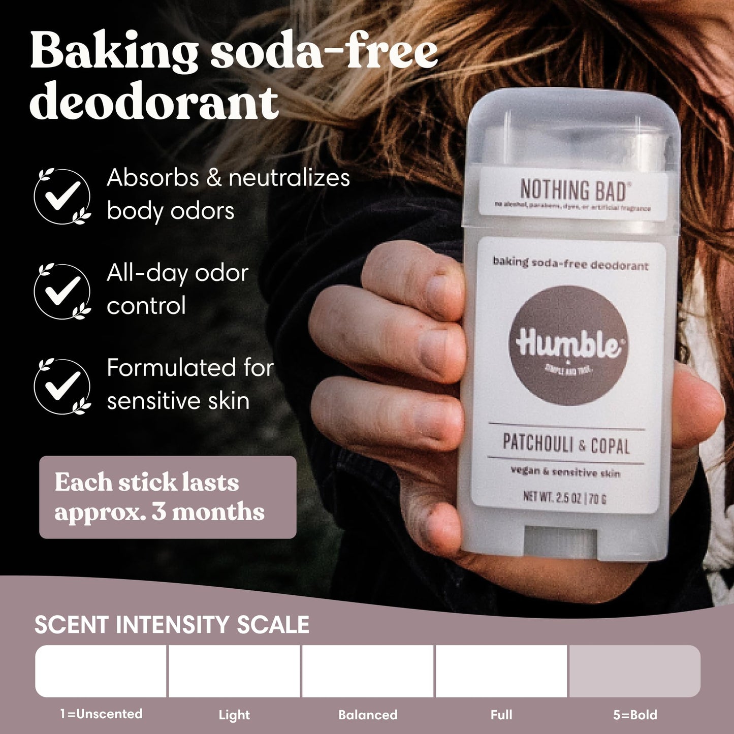 Humble Aluminum-Free Deodorant for Women & Men, Patchouli & Copal - Baking Soda-Free Natural Deodorant Stick for Sensitive Skin with Essential Oils Beauty and Personal Care HUMBLE SIMPLE AND TRUE.
