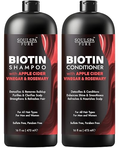 SOULSPA PURE Apple Cider Vinegar Biotin Shampoo and Conditioner Set - ACV Clarifying Scalp Care with Rosemary Oil & Keratin - Sulfate Free for Oily Beauty & Personal Care SOULSPA PURE