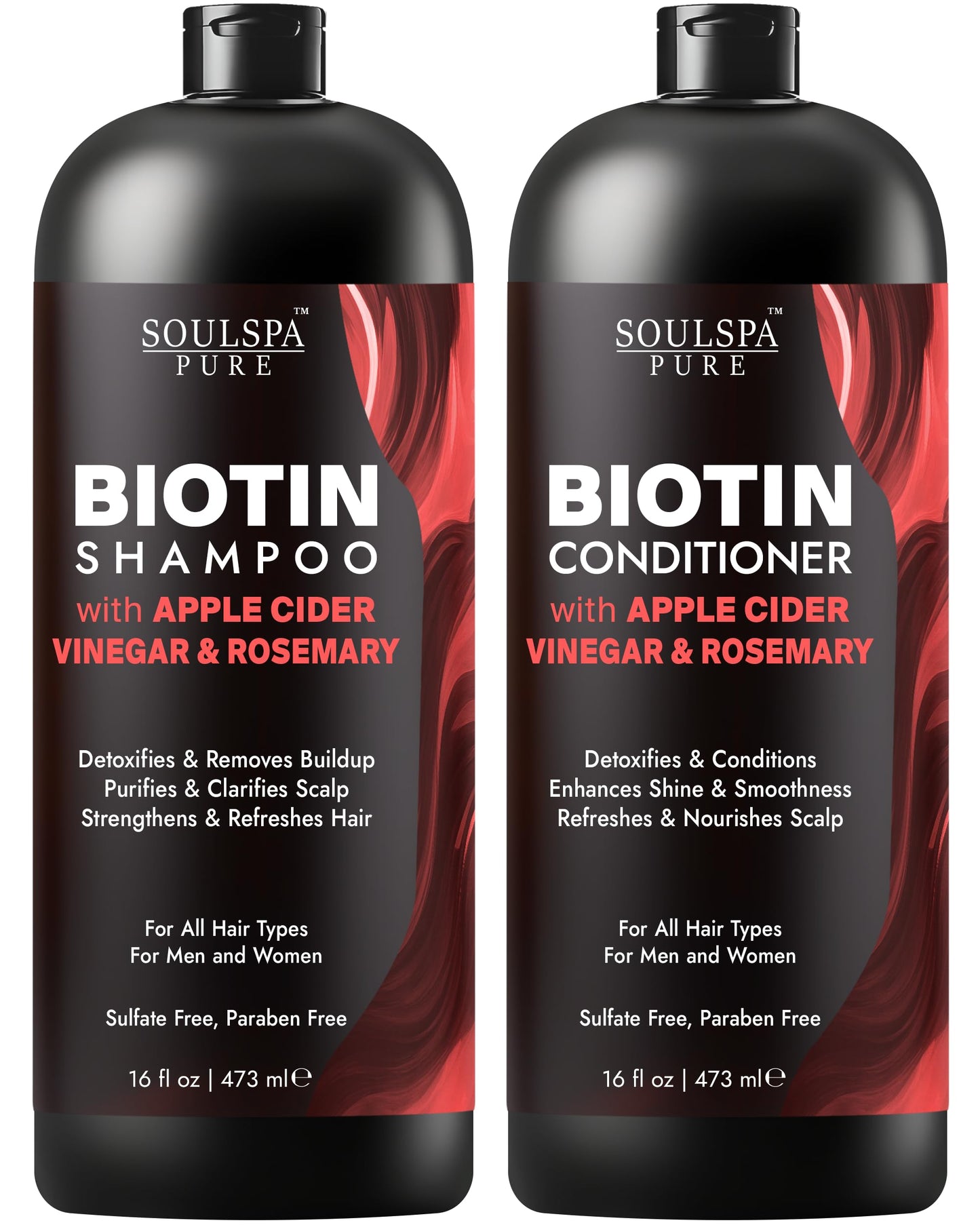 SOULSPA PURE Apple Cider Vinegar Biotin Shampoo and Conditioner Set - ACV Clarifying Scalp Care with Rosemary Oil & Keratin - Sulfate Free for Oily Beauty & Personal Care SOULSPA PURE