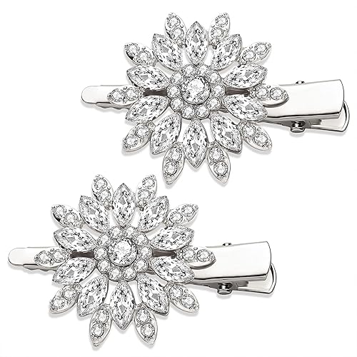Crystal Hair Clips Large Sparkle Rhinestone Flower Design Alligator Metal Clip Non-Slip Floral Duckbill Hairpins Bling French Fancy Hair Barrettes Beauty & Personal Care HSWE