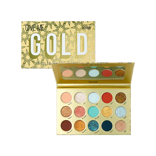 Kiss NEW YORK Professional Eyeshadow Palette with Glitter, 15 Color High Pigment for All Finish Type, Long Lasting & Lightweight, Natural Colors