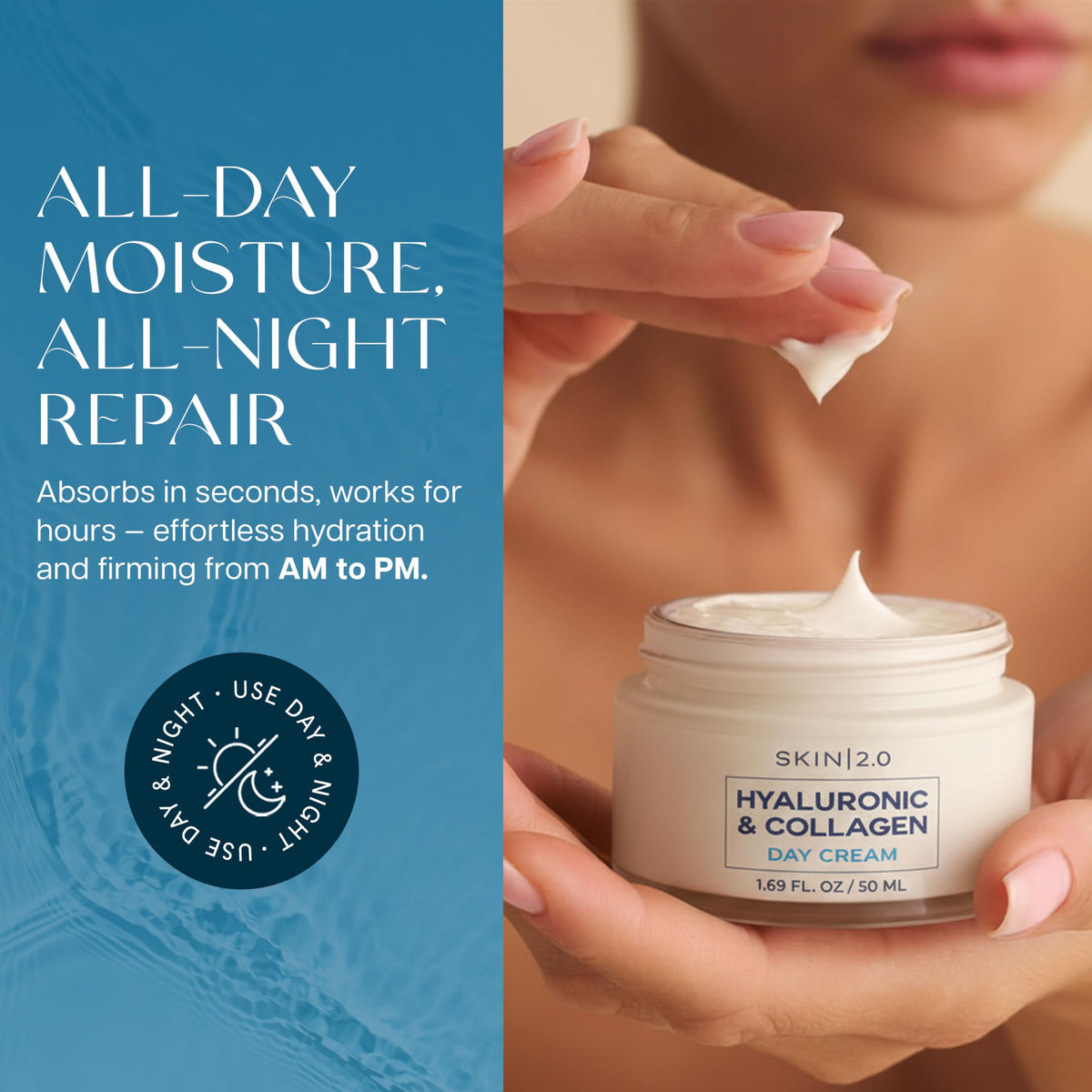Skin 2.0 Hyaluronic Acid & Collagen Face Moisturizer - Deep Hydration & Firming Cream for Smooth, Youthful Look - Dermatologist Tested, Korean Skin Beauty & Personal Care Skin 2.0