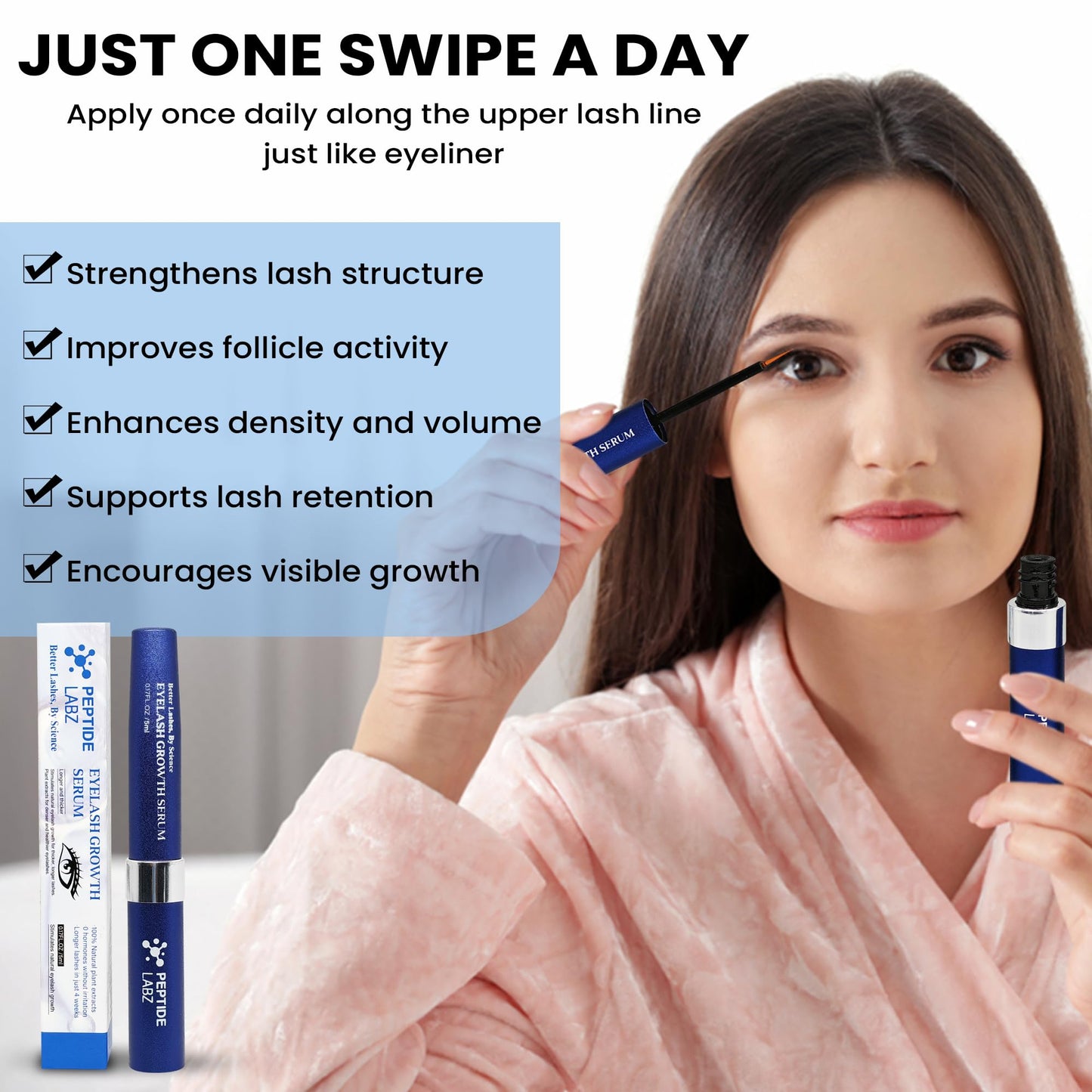 Eyelash Growth Serum - Myristoyl Pentapeptide-4, Diaminopyrimidine Oxide - Boosts Lash Length, Density & Strength - Supports Fuller, Thicker Eyelashes Beauty & Personal Care PeptideLabz