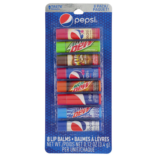 Taste Beauty Pepsi 8 Pack Lip Balm (Pepsi Cherry Vanilla, Mountain Dew, Mug, Pepsi Wild Cherry, Classic Pepsi, Mountain Dew White and Live Wire, Diet Beauty and Personal Care Taste Beauty