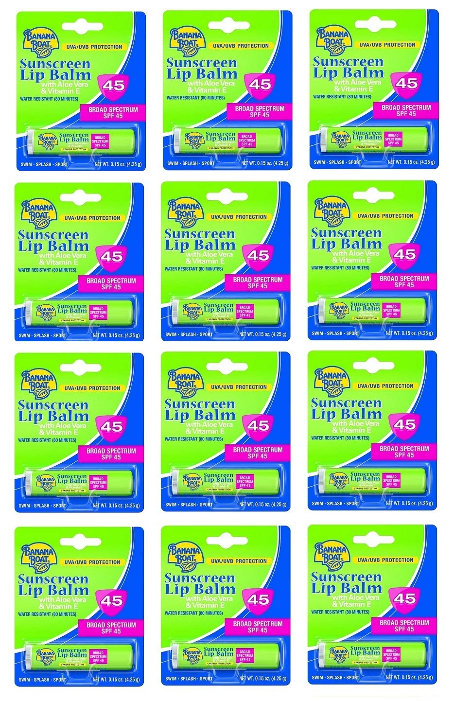 Banana Boat Aloe Vera Lip Balm SPF 45, 0.15 Ounce (12 Pieces) Beauty and Personal Care Banana Boat