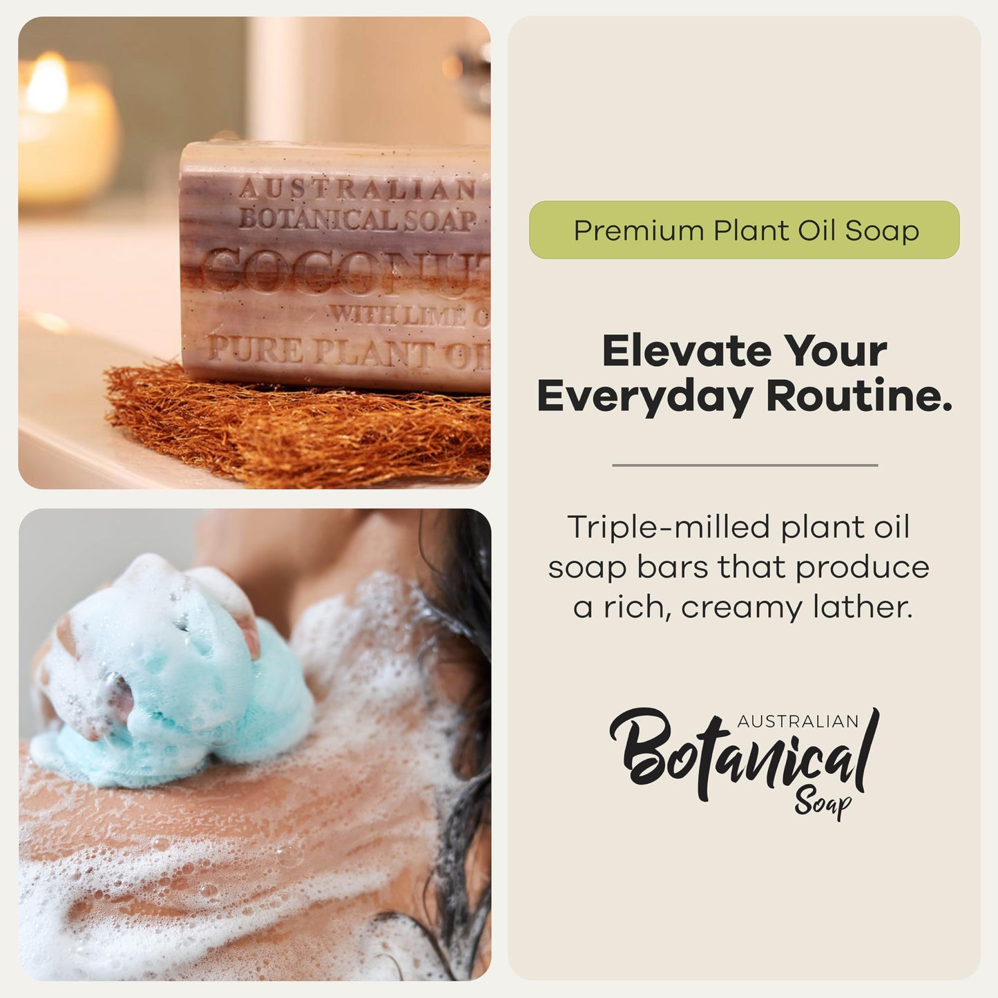 Australian Botanical Soap, 6.6 OZ, Coconut and Lime Oil, Triple Milled Bars made with a Natural Soap Base and Enriched with Organic Shea Butter, Pack Beauty & Personal Care Australian Botanical Soap