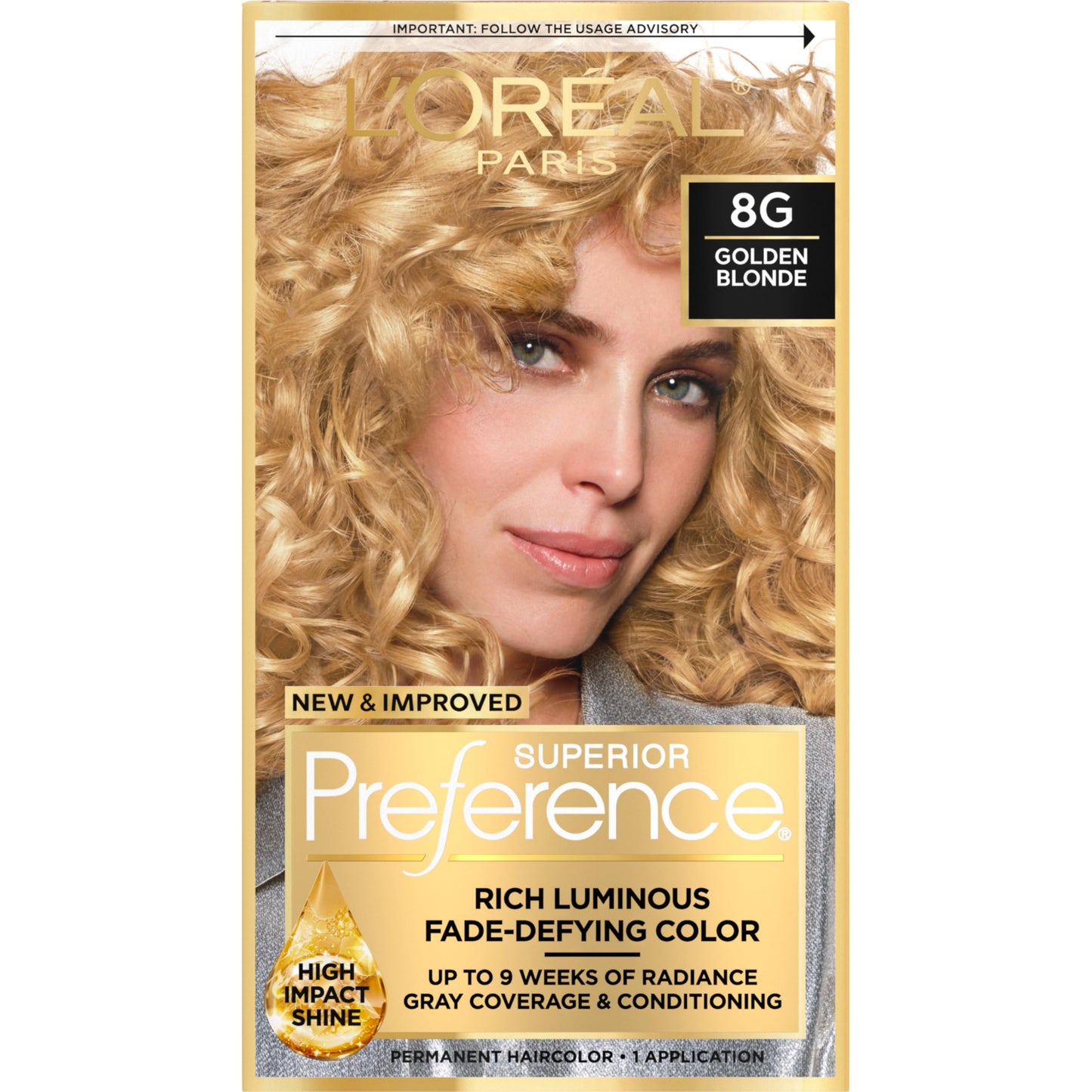 L'Oreal Paris Superior Preference Luminous Fade-Defying Permanent Hair Color, Hair Dye For Up to 9 Weeks of Radiance, Golden Blonde 8G, 1 Hair Dye Kit Beauty & Personal Care L'Oreal Paris