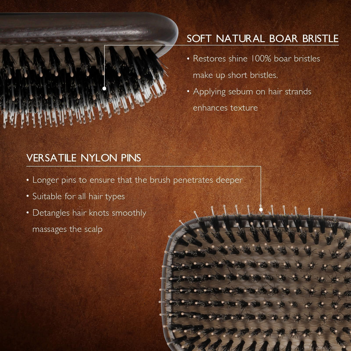 Norsewood Boar Bristle Hair Brush Set, Soft Bristle Detangler for Long, Short, Thin, Curly, Straight, or Wavy,Hairbrush for Enhancing Shine,Great Beauty & Personal Care Norsewood