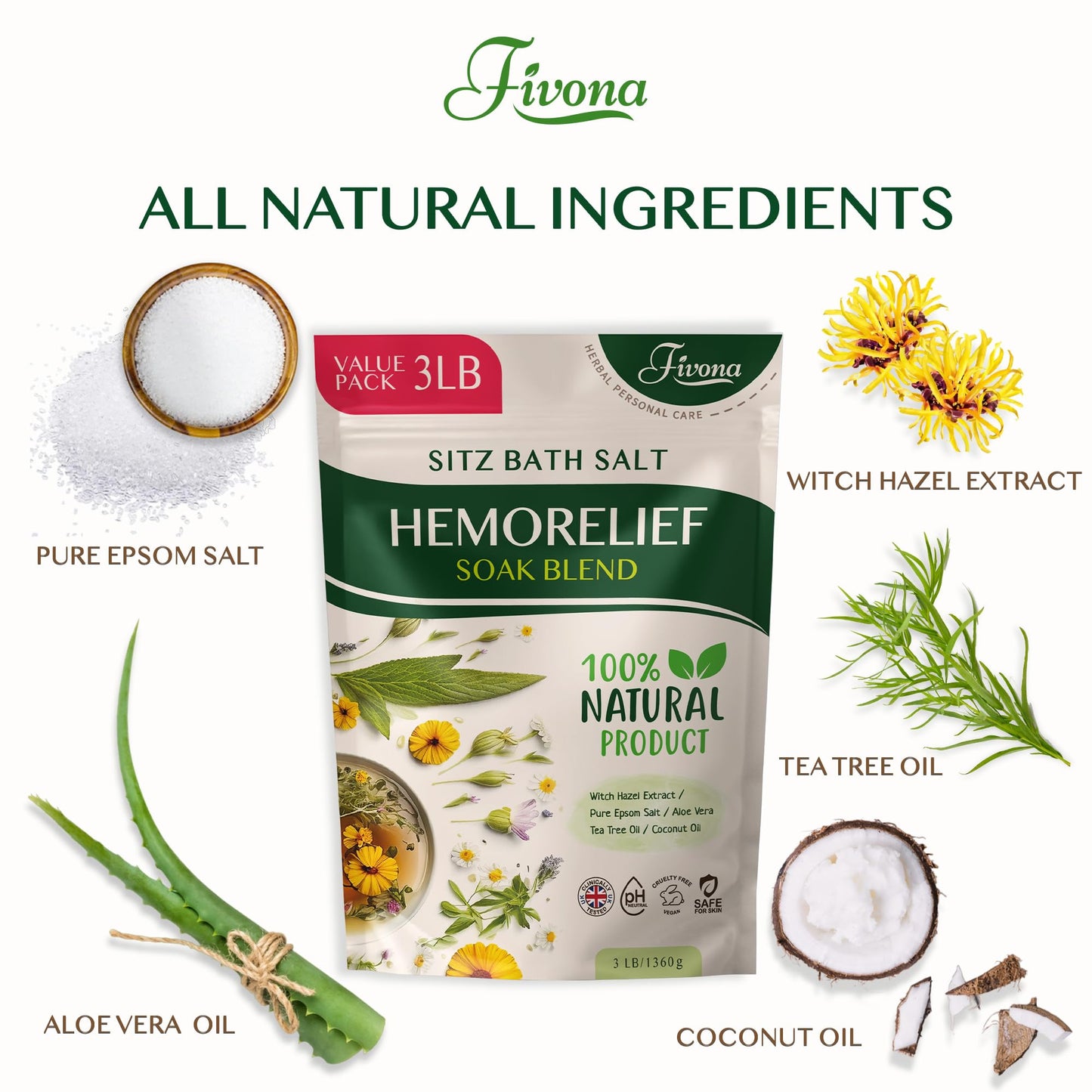 Sitz Bath Salts for Hemorrhoids Treatment - Soak Blend Epsom Salt with Natural Essential Oils, Soothing Perineal Soaking for Postpartum Care Beauty and Personal Care FIVONA