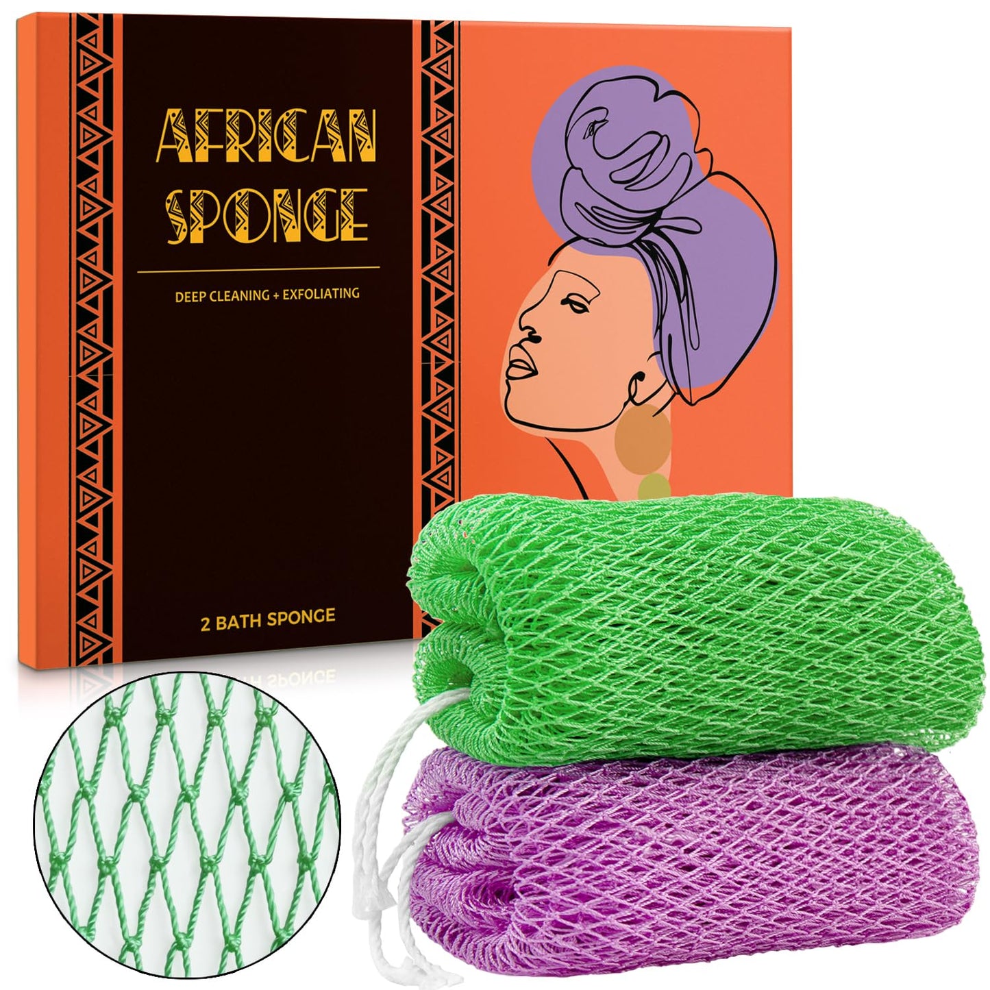 African Net Sponge Authentic - African Exfoliating Net Sponge Real African Wash Cloth Loofah - African Bath Sponge with Knots Exfoliator Net Beauty and Personal Care Hrsqu