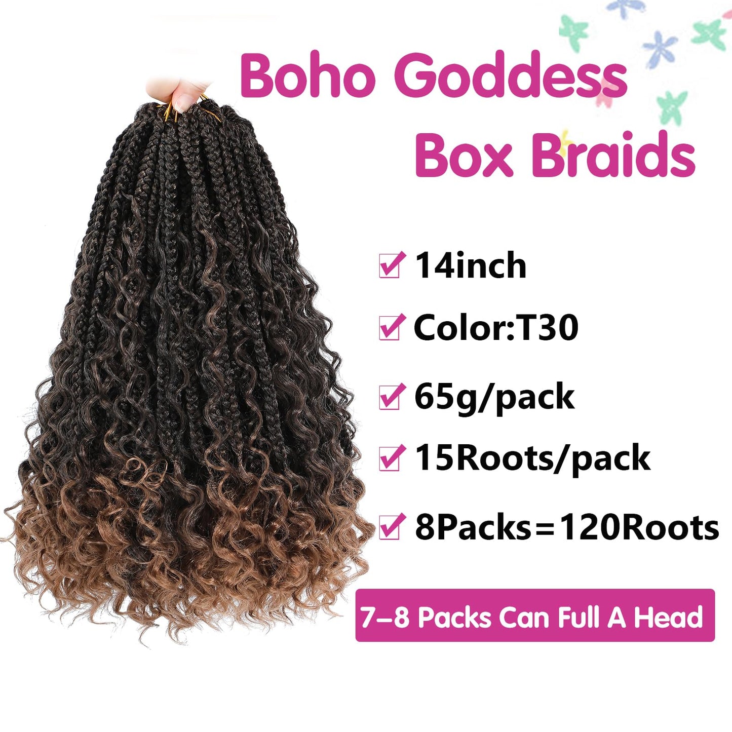 Wodun 14inch Goddess Box Braids Crochet Hair Pre Looped Box-Braids Crochet-Hair with Curly Ends For Black Women Synthetic 3X Bohemian Box Braiding Beauty & Personal Care Wodun