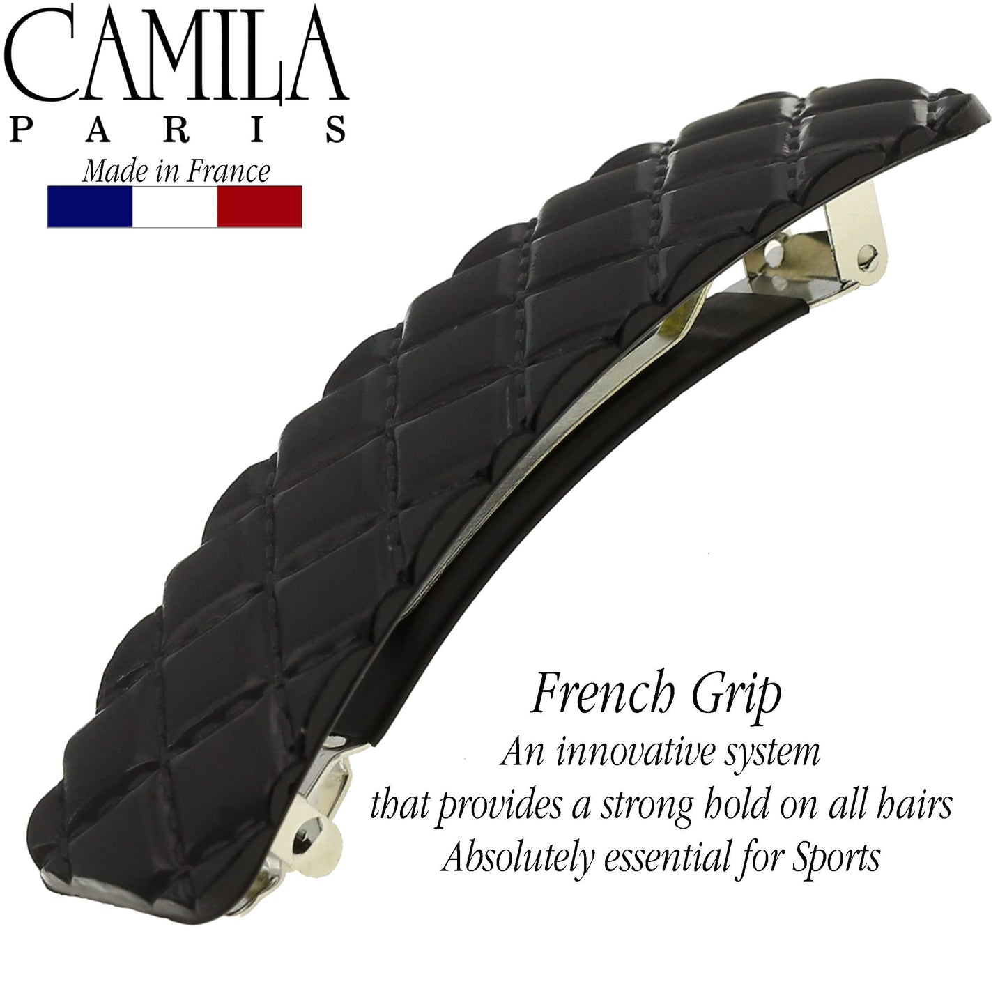 Camila Paris CP2650 French Hair Barrette Clip for Girls, Black, Rubberized Metal Closure Strong Hold Grip Hair Clips for Women, No Slip and Durable Beauty & Personal Care Camila