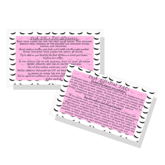 Lash Lift + Tint Aftercare Instruction Cards | 50 Pack | 2 x 3.5” inches Business Card Size | Eyelash Lift and Tint Kit at home diy aftercare supplies Beauty & Personal Care Boutique Marketing LLC