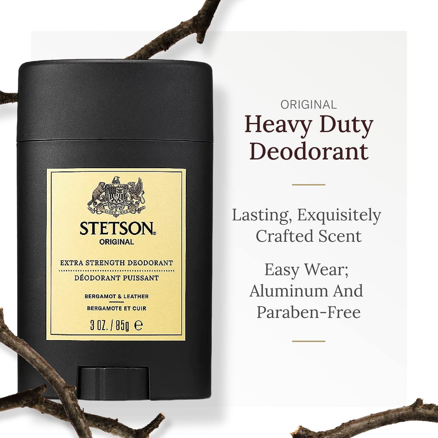 STETSON Personal Care Extra Strength Deodorant by Scent Beauty - Gel Men's Deodorant Stick for Grooming Kit - 3 oz - 3 Pack - Original Beauty and Personal Care SCENT BEAUTY